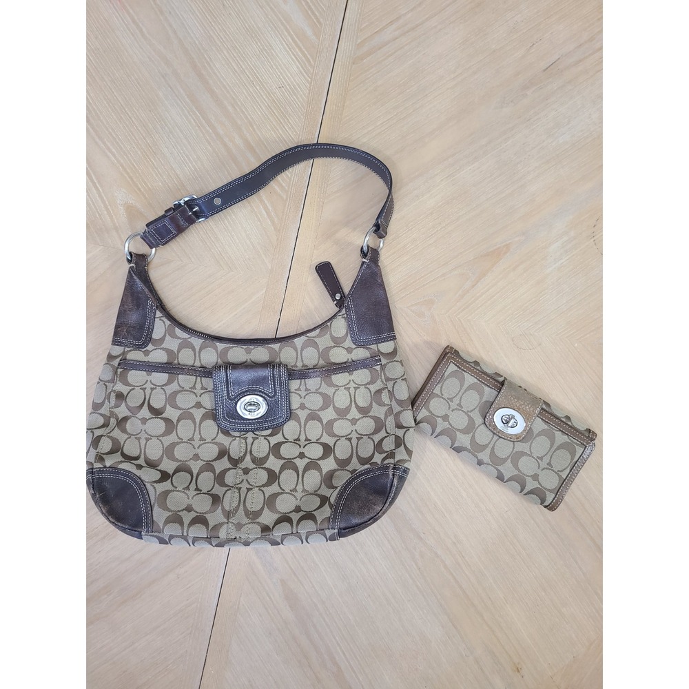 Y2k Coach Hobo Bag Wallet Set Women Medium Brown Fair Monogram F13971 DIY Repair